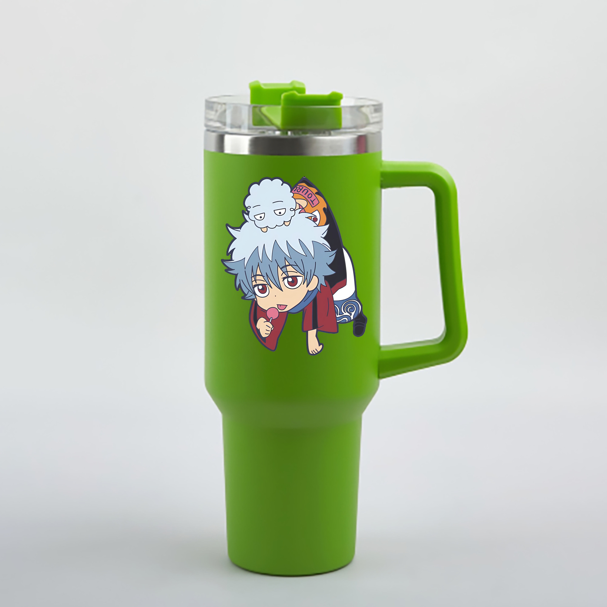（画像用） ぎんたま 坂田銀時（さかたぎんとき） 神楽 志村新八（しむら しんぱち） GINTAMA Sakata Gintoki Kagura Shimura Shinpachi 1200mL車用タンブラー - クリスタルステッカー（プラスチックストロー付き）
